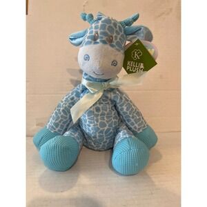 First & Main Kelli Plush Blue Giraffe Stuffed Animal Satin Bow 9 Inch NWT